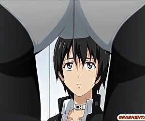 Busty hentai coed gets shoved dildo and hand until creampie