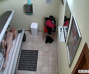 Slow Pussy Masturbation in Public Solarium