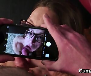 Wicked looker gets cum load on her face swallowing all the load