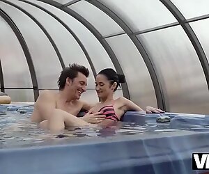VIP4K. Older lover invites gentle girl to his house with jacuzzi