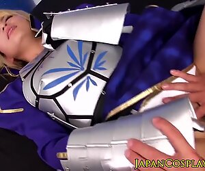 Japanese honey in uniformed fingered