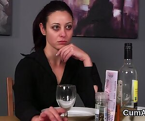 Horny idol gets cumshot on her face sucking all the jizz