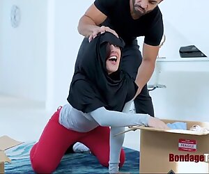 Hijab babe gets dominatd by white cock