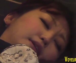 Japanese babe sucks dick and gets pounded