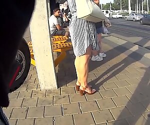 Massive Muscular Calves on Woman in Street