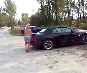 Blue Bikini Flashing at the Beach