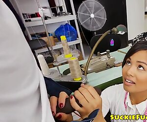 Asian seamstress anally plowed by black cock