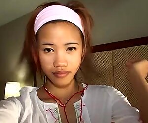Petite titty Thai Tia 18 sucking in white shorts
