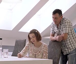 OLD4K. Mature dad helps busty teen to relax having passionate sex