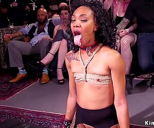 Busty Milf sucks huge black cock at orgy