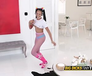 Asian hottie puts on quite a show before being banged hard by her man's big cock