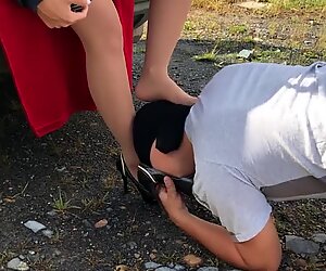 Slave lick shoes mistress pantyhose nylon tights foot fetish femdome