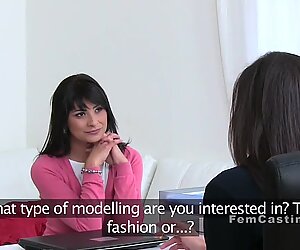 Lesbians strap on fucking in casting