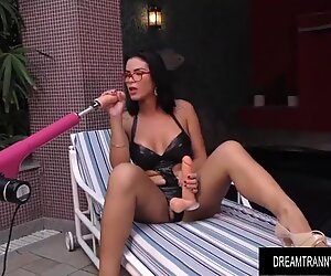 Foxy Transsexual Agatha Melo Takes a Fat Dildo Up Her Rear