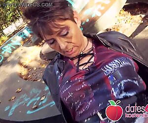 Weird-looking German granny MILF Rubina takes big cock in public! Dates66.com