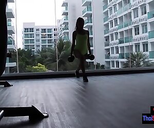 Asian amateur teen girlfriend gym workout and horny sex after