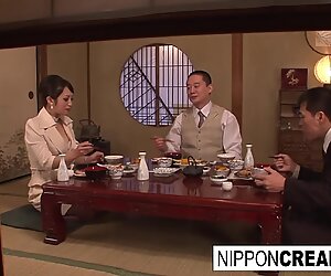 Business dinner meeting turns scandalous when a threeway happens
