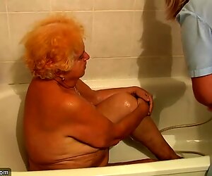 Very old chubby granny fucking with young guy