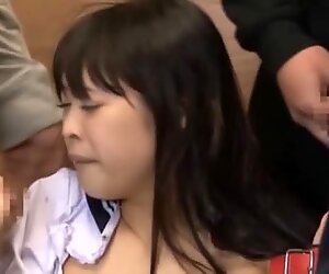 Pretty honey is pleasuring two hungry male knobs