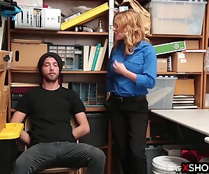 Busty security MILF takes a big dick from a thief guy